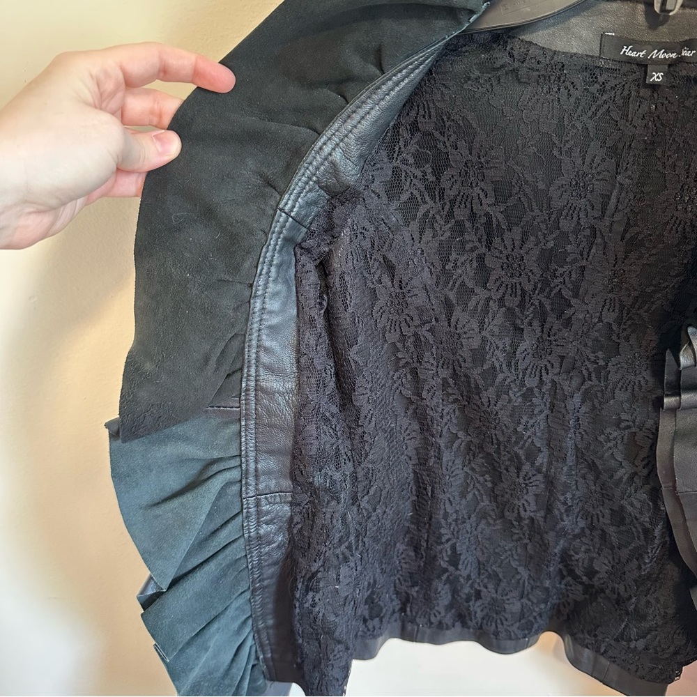 Hart Moon Star Ruffle Black Lamb Leather Jacket - Picture 6 of 7